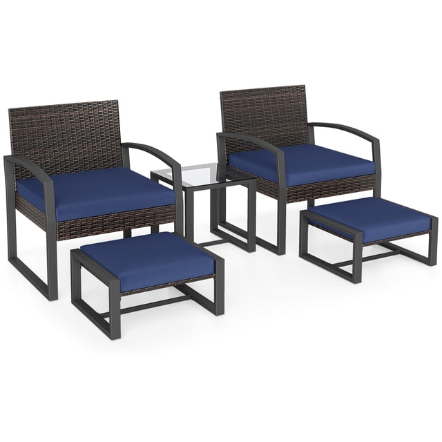 Gymax Furniture Set Patio Rattan Conversation Set for BalconyPorch Backyard Outdoor Navy