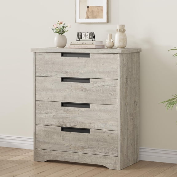 4 Drawer Dresser , Gray Chest of Drawers with Embedded Handles Design for Living Room