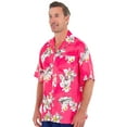 thumbnail image 2 of UZZI Mens Hawaiian Casual Button Down Short Sleeve Beach Tropical Flowers Print Party Shirt, Flowers Pink, Size: Small, Uzzi Active Wear, 2 of 2
