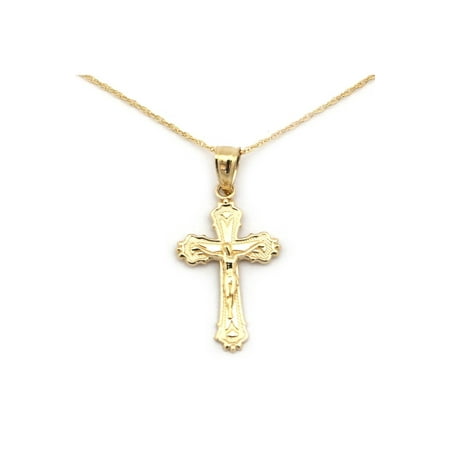 14k Crucifix Pendant - 14k Yellow Gold Crucifix Cross Pendant Necklace - 13 15 16 18 20 22