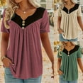 thumbnail image 2 of Fengactive Womens Color Matching V-Neck Button Shirts Loose Blouses Fashion Summer Short Sleeve Plus Size Tunic Tops, 2 of 8