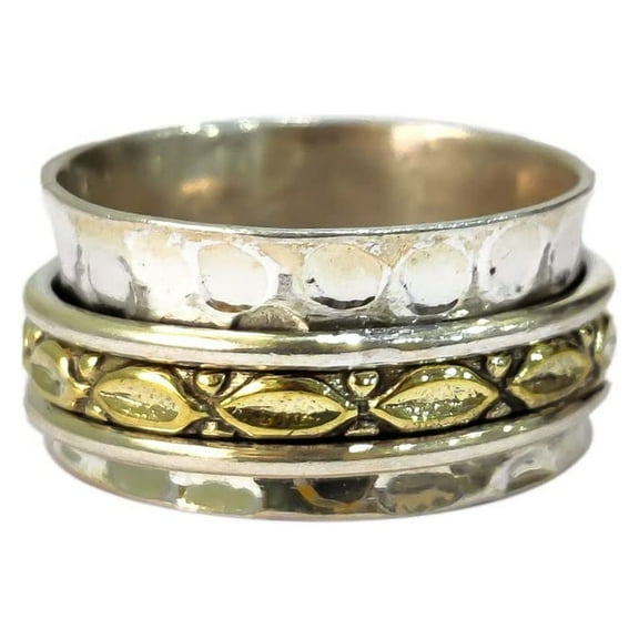 NEW Spinner Band, Meditation Ring, 925 Sterling Silver Ring, Spinning Thumb Ring, Two Tone Ring, Fidget Ring, Handmade Jewelry, Christmas Oxidized, Womans Band Ring, Anxiety Ring, Mans Band Gifts