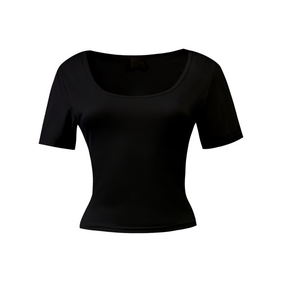 Women's Scoop Neck Short Sleeve Crop Tops Slim Fit T-Shirts