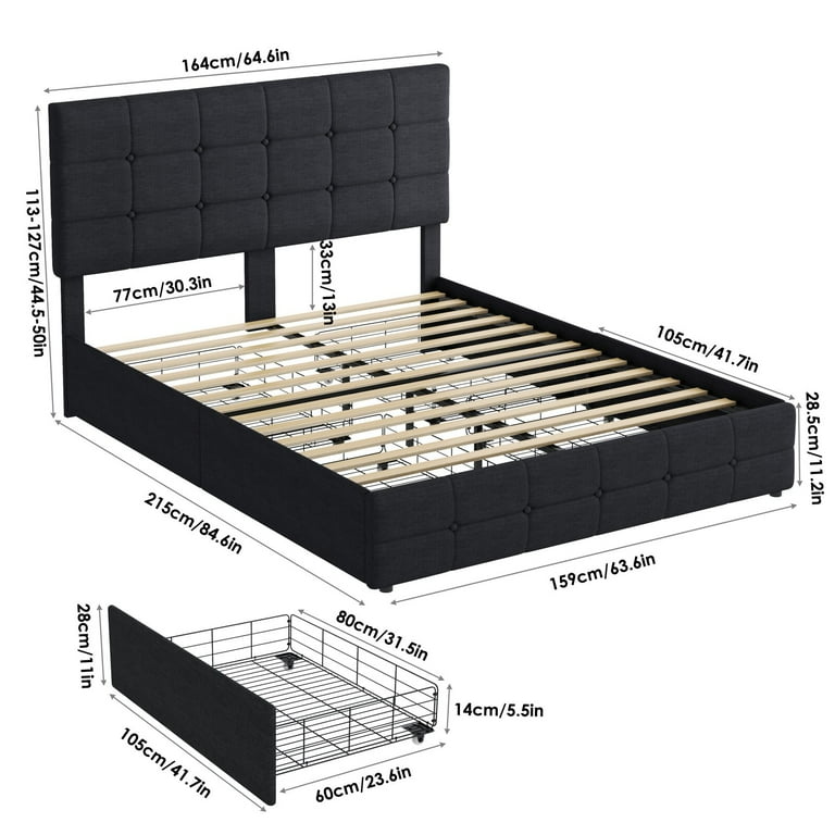 ④ayame  様  ♡large Amolife Queen Size Platform Bed Frame with Square-stitched