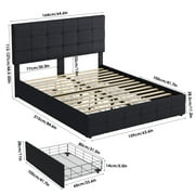 Homfa Queen Size 4 Storage Drawers Bed Frame, Square Tufted Upholstered Platform Bed with Adjustable Headboard, Black