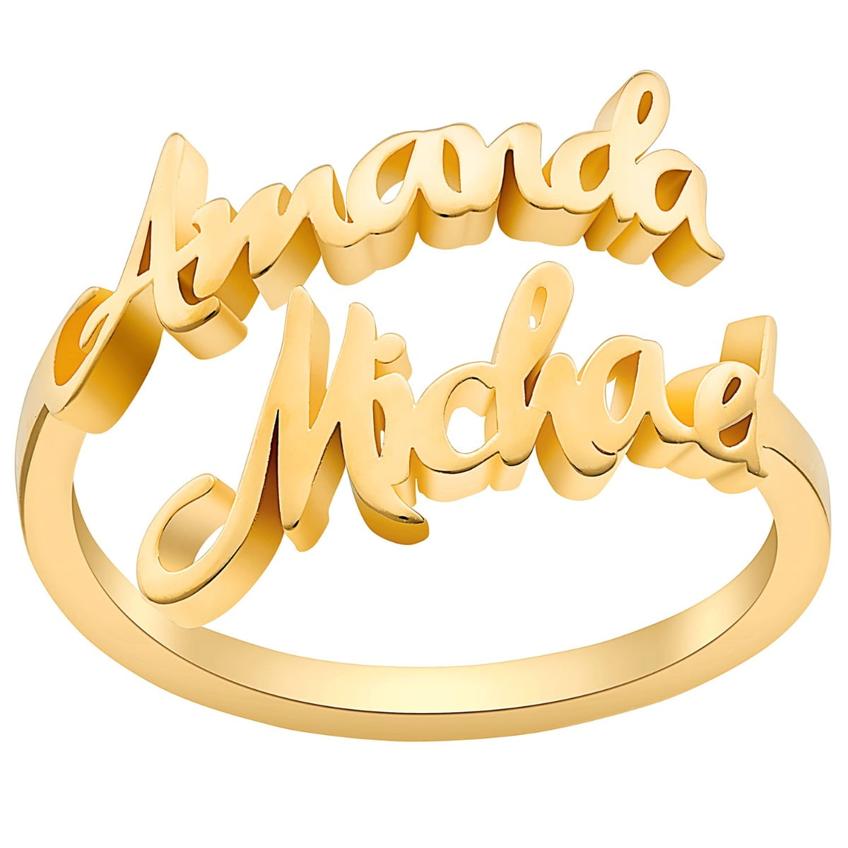 Personalized Planet Personalized Planet Women's Gold Plated Double Script Name Bypass Ring