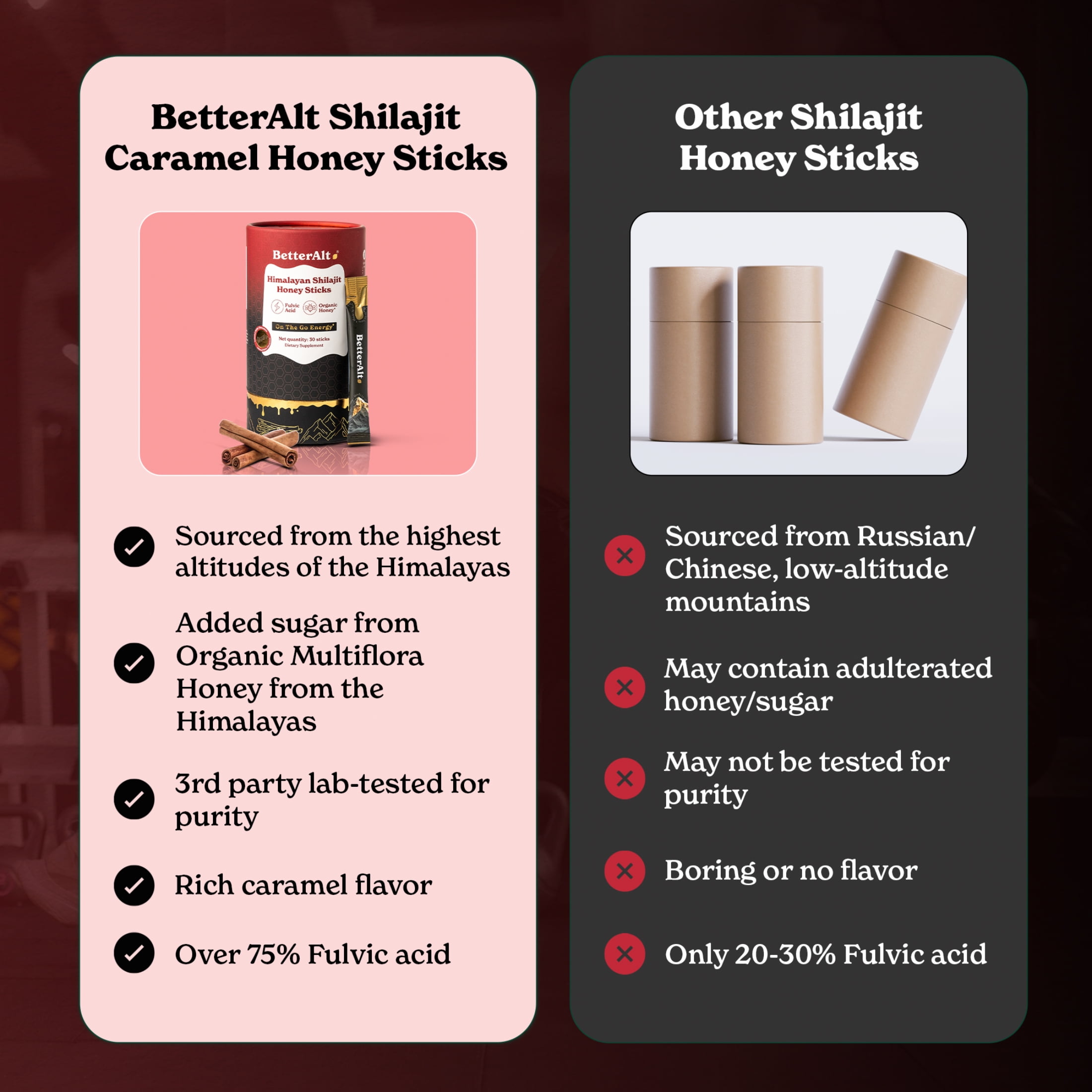 Better Alt Pure Himalayan Shilajit Cinnamon Honey Sticks with Organic Honey | Easy to Consume Shilajit| 30 Sticks for Energy Boost & Immune Support, 85+ Trace Minerals, 75%+ Fulvic Acid