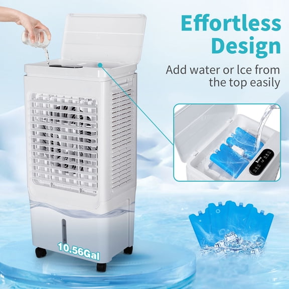 3-in-1 Portable Air Conditioner, 2353CFM Evaporative Cooler with 7.93 Gal Water Tank, 3-Speed Swamp Cooling Fan with Remote Control, 7.5H Smart Timer, 4 Ice Packs, 3 Speeds, for Bedroom Home Office