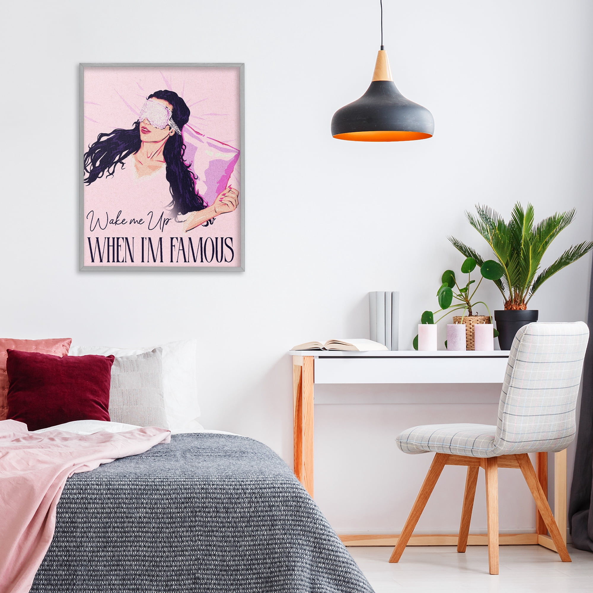 Stupell Industries Wake Me Up When Famous Gray Framed Giclee Art, design by Ziwei Li