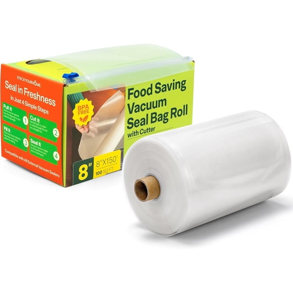 8 x 150 ft Vacuum Seal Bag Rolls in Dispenser Box, Vacuum Sealer Bags for Food Compatible with External Strip Machines, Freezer, Microwave and Boil Safe Rolls