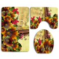 thumbnail image 1 of ABPHQTO Flores de hojas de otoño Juego de alfombras de baño de 3 piezas Alfombra de baño Alfombra de contorno y tapa de inodoro, 1 of 2