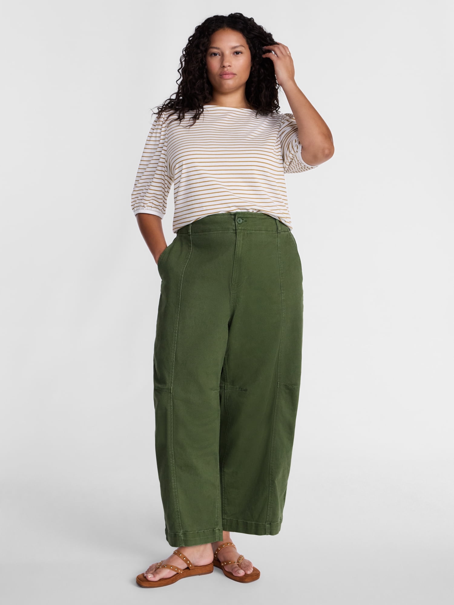 Terra & Sky Women’s Plus Dropped Shoulder Top with Elbow Length Puff Sleeves, Sizes 0X-5X