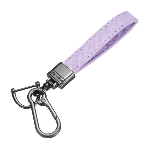 6 Inch Leather Keychain, Leather Key Fob Wristlet Car Key Chain Ring Clip with Anti-Lost D Ring Keychain Accessories Fit for Home Car, Purple