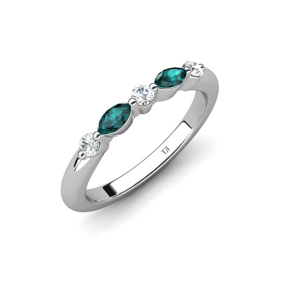 TriJewels 0.31 ctw Marquise London Blue Topaz and Round Lab Grown Diamond Women Stackable Wedding Band in 14K Gold