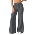 thumbnail image 3 of Bloomae Womens Dress Pants Button Elastic High Waisted Business Casual Wide Leg Flare Pants Fashion Loose Fit Work Trousers with Pockets, 3 of 9