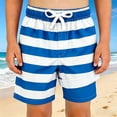 thumbnail image 2 of Rggeeun Baby Boys Swimsuit Set Cute Striped Pattern Elastic Waist Double Layer with Adjustable Tie Wide Leg Knee Length Trunks for Summer Holiday Beach Versatile Swim Wear,Blue,7-8 Years, 2 of 4