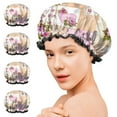 thumbnail image 7 of Shower Caps,Pioneer Flower Floral Print Pattern Waterproof Shower Cap for Women 4 Pieces,Double Reusable Hair Cover for Shower PEVA Elastic Stretch Hem, 7 of 7