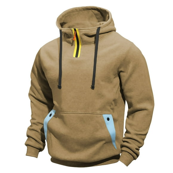LUOGENLI Men Hoodies Zip up Brown Men's Casual Hoodie Loose Fit Pullover Sweatshirt Warm Winter Hooded Top for Daily Wear Comfortable Streetwear Men Hoodies Pack Khaki Size XL