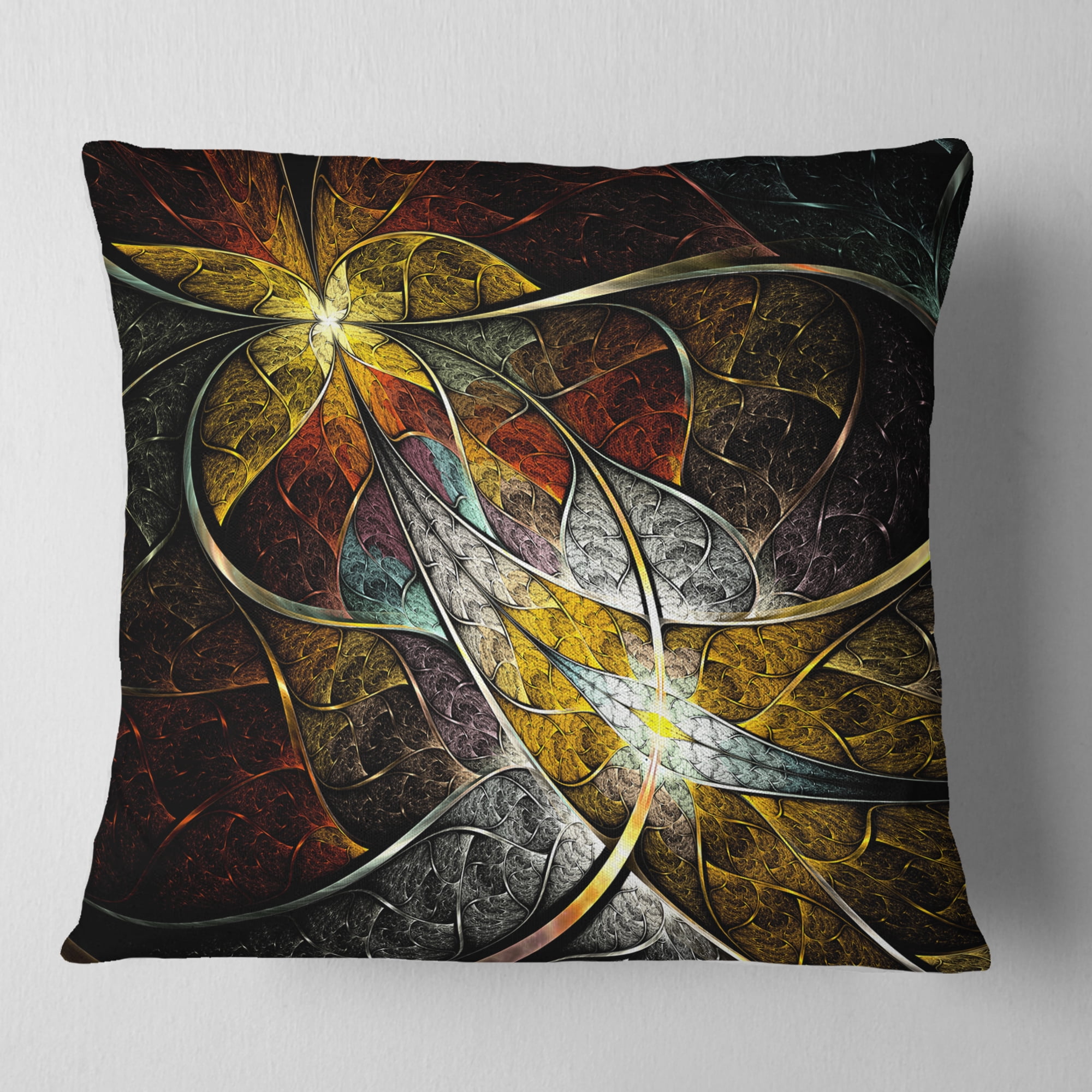 Designart Symmetrical Fractal Flower - Floral Throw Pillow - 18x18