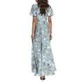 thumbnail image 4 of Women's Floral Maxi Dress Short Sleeve V Neck Ruffle Hem Summer Beach Boho Dresses Casual Flowy A-Line Sundress, 4 of 7