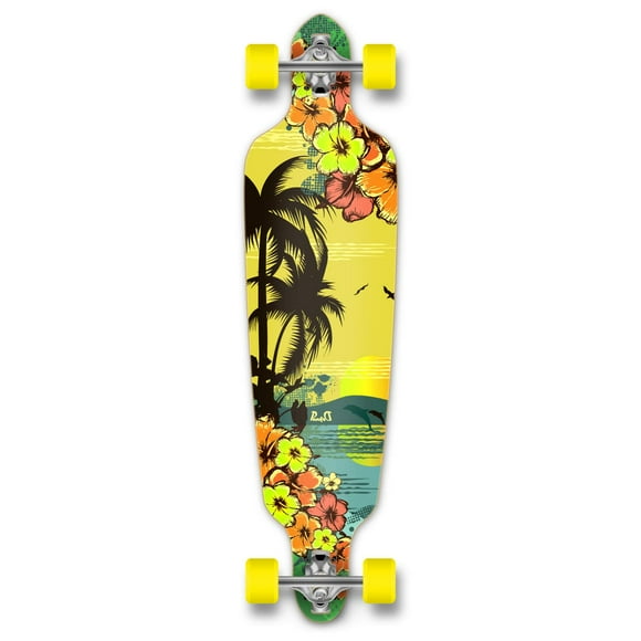 Yocaher Série Plage Planches à Roulettes à Enjambement Bas Longboard avec Ruban d'Adhérence Black Widow Premium 80A Camion en Aluminium Roulement ABEC-9 Roues de Planche à Roulettes 70 mm (Complet - Enjambement Bas - 11 - Jour Tropical)