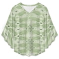 thumbnail image 4 of Sage Green Patterned Textile Women's V-Neck Blouse With 3/4 Ruffled Bell Sleeves Casual Top Ladies Blouses, 4 of 7