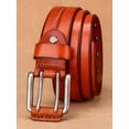 thumbnail image 4 of Catelles Retro Leather Alloy Pin Buckle Men's Orange Belt, Wear-resistant Stylish Model, Gift Box with Holo Puncher&For waist 42 in Width 1.5in(3.8cm), 4 of 8
