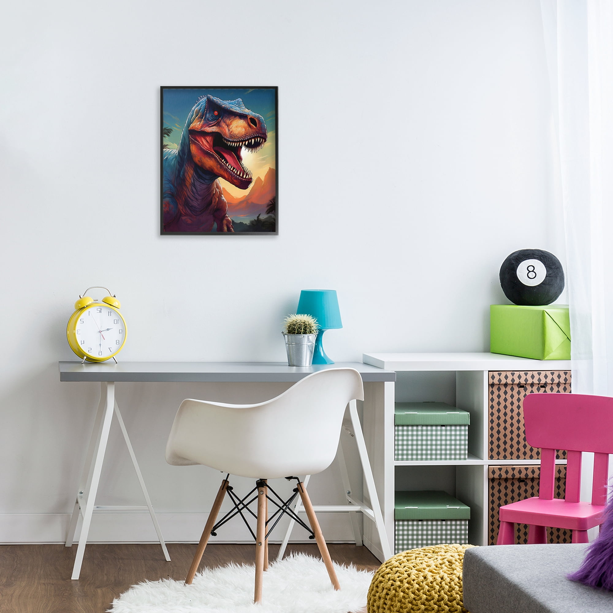 Stupell Industries Dinosaur with Sunset Landscape Black Framed Giclee Art, design by Creative Studio