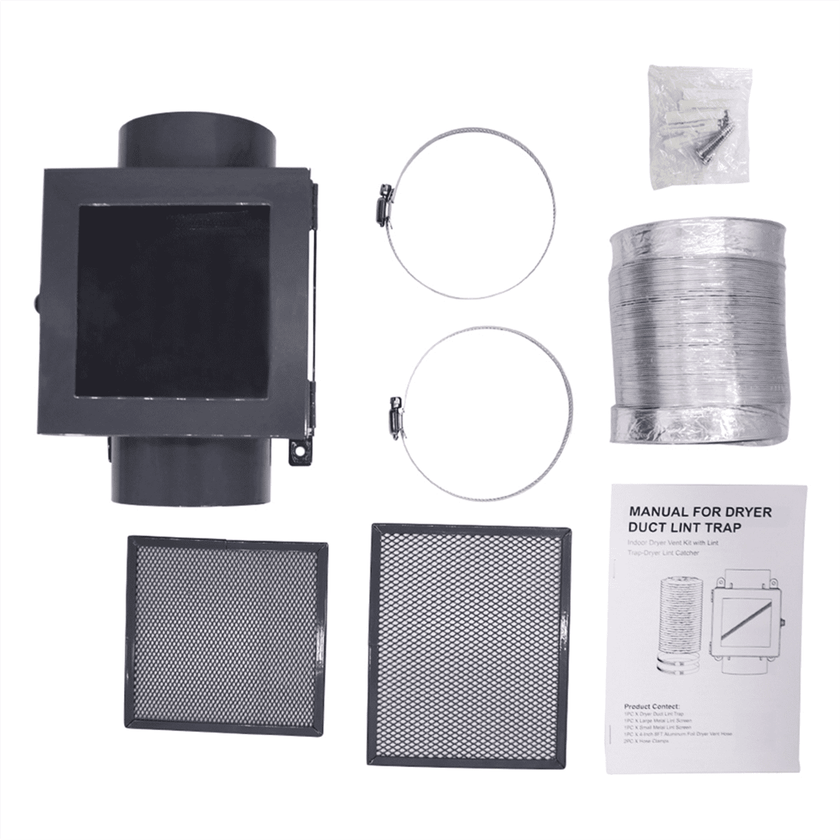 Dryer Duct Lint Trap, Indoor Vent Kit with Hose, Trap for Clothes Dryers - Catcher
