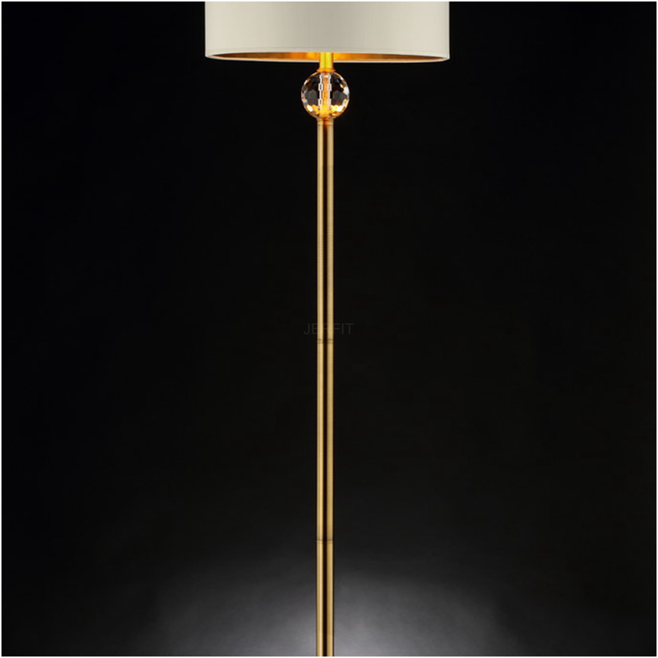 JERFIT Modern Crystal Orb Floor Lamp with Drum Shade, Gold Metal Column, LED Compatible for Living Room Bedroom