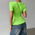 thumbnail image 4 of LWavelet Womens Plus Size One Shoulder Short Sleeve Top Twist Fitted Summer Daily Casual Comfortable Blouse Green 2XL, 4 of 4