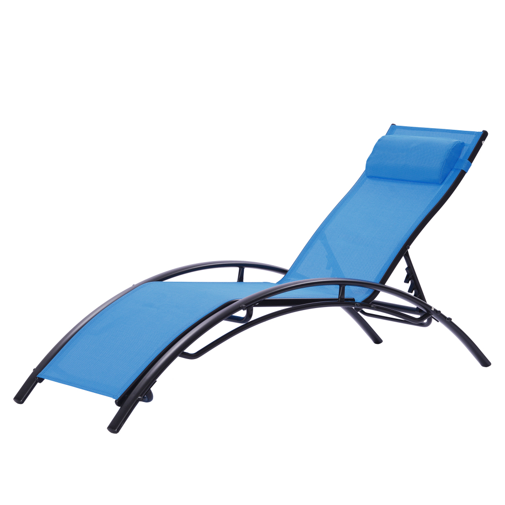 FreshTop 2PCS Set Chaise Lounges Outdoor Lounge Chair Lounger Recliner Chair For Patio Lawn Beach Pool Side Sunbathing, Blue - image 2 of 9