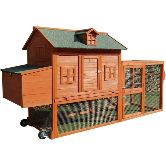 Omitree NEW 98" Wheel Solid Wood Chicken Coop Backyard Hen House 4-6 Chickens with Nesting Box