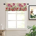 thumbnail image 2 of Red and Valances for Windows Pink Tulip Watercolor Floral Retro Linen Rod Pocket Curtain Valance Window Treatment Short Curtains for Kitchen Living Room, 60"x14", 2 of 5