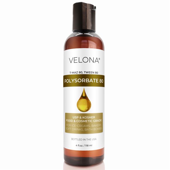 Polisorbato 80 de Velona - 4 onzas líquidas | Solubilizante de grado alimentario y cosmético | Todo natural para cocinar, cuidado de la piel y bombas de baño, pulverizadores, fabricante de espuma | Ús