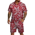 thumbnail image 2 of longantii Mens Outfits Casual Collared Button Down Floral Print Short Sleeve Shirts & Shorts Summer Hawaiian Vacation Sets with Pockets Red M, 2 of 6