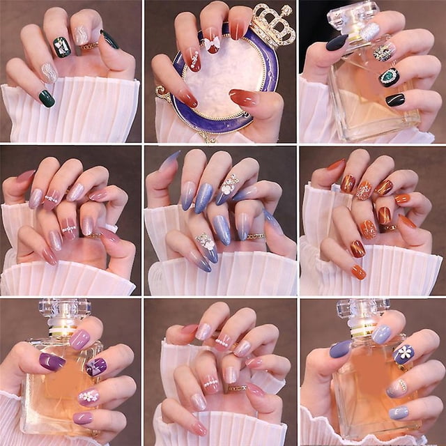 Juego de uñas postizas HUOGUO Jelly, 24 unidades con pegamento