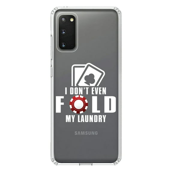 DistinctInk Clear Shockproof Hybrid Case for Galaxy S20 / S20 5G (6.2" Screen) - TPU Bumper Acrylic Back Tempered Glass Screen Protector - I Don't Even Fold My Laundry - Poker