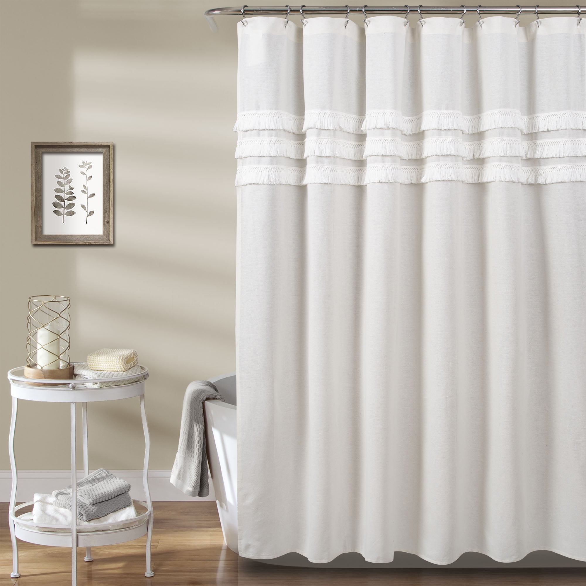 Lush Decor Ciel Tassel Lace Cotton Blend Shower Curtain, 72x72, White ...