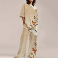 thumbnail image 2 of Women's Pajama Sets Short Sleeve Sleepwear Loungewear Summer Outfits For 2 Cotton Linen Set Oversized T Shirts Straight Leg Pant Tracksuit Plus Size Womens Clothing, 2 of 5