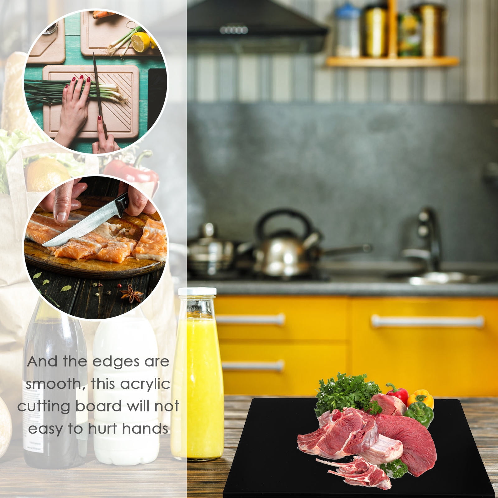 SEWCHICS Defrosting Tray Acrylic Chopping Board Black 1Pcs 17.7X13.8X1.2In