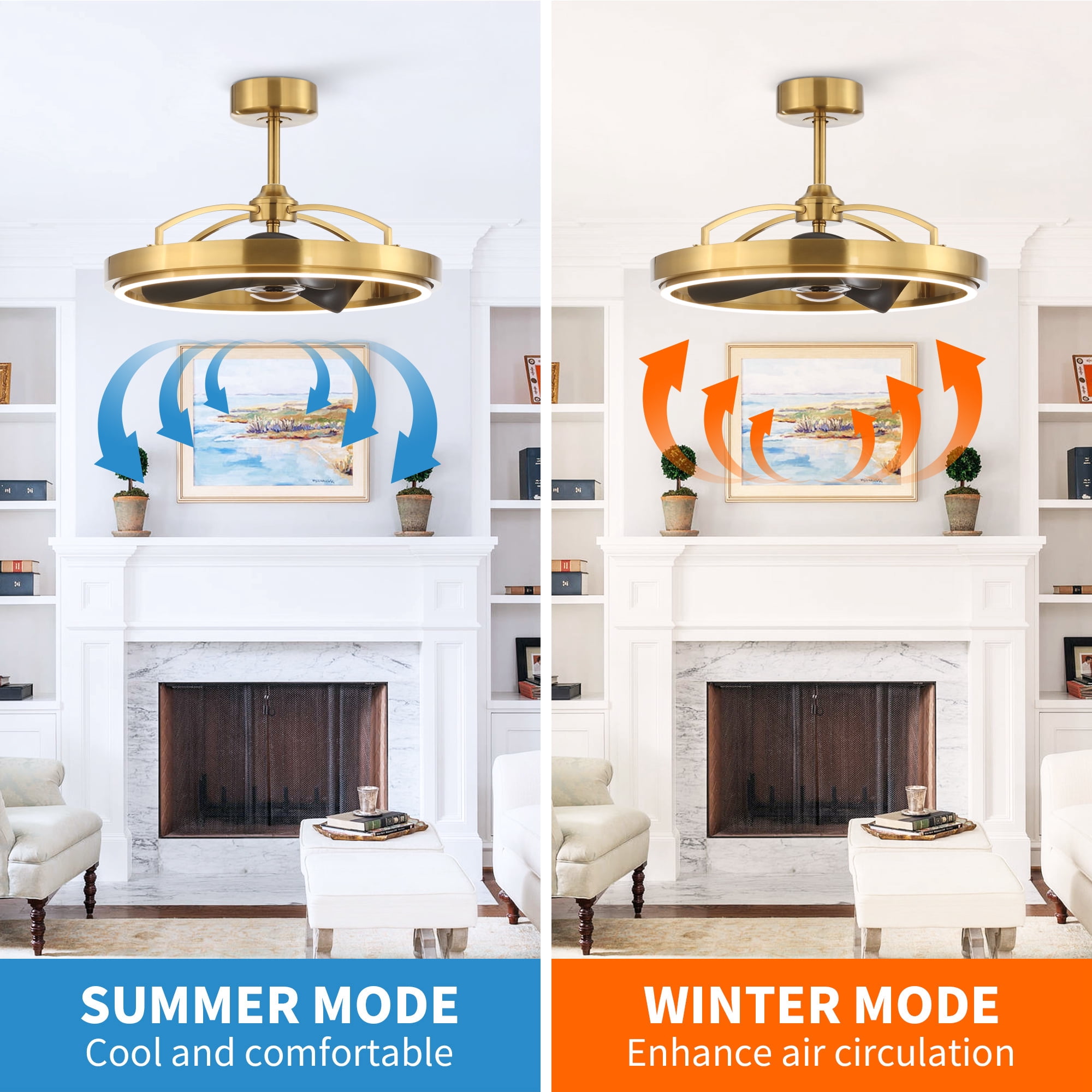 Parrot Uncle 27-Inch Modern Gold Reversible Fandelier Ceiling Fan with LED Light and Remote Control
