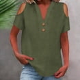 thumbnail image 2 of Loose Off The Shoulder Tops For Women Color Sólido Cuello en V Linen Feel Camiseta de Manga Corta, Tops de Lino para Mujeres Loose Fit Verano, 2 of 7
