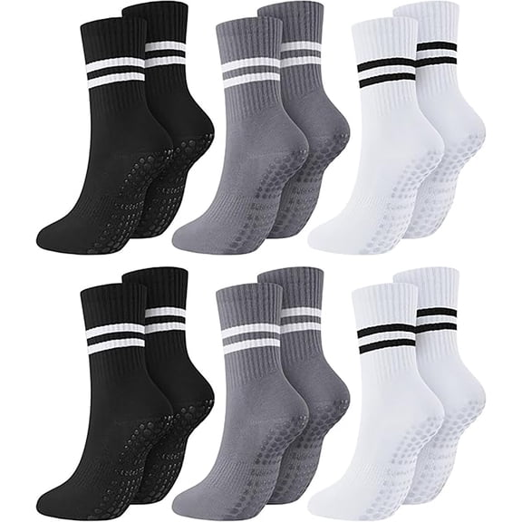 6 Pairs Non-Slip Socks with Grip Dots for Women - Pilates, Yoga, Barre, Ballet, Dance