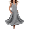 thumbnail image 4 of ClodeEU Women's V Neck Sleeveless Maxi Dress with Pockets,Casual Loose Flowy Summer Swing Dress Gray,Women's Plus L, 4 of 9