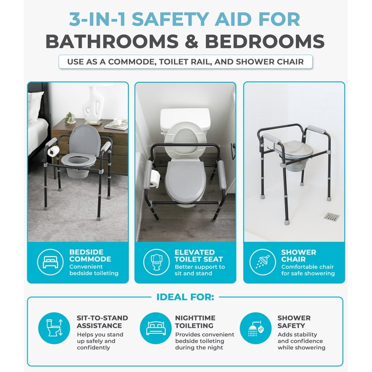Able Life Bedside Commode, Extra Wide 3-in-1 Toilet Safety Rail