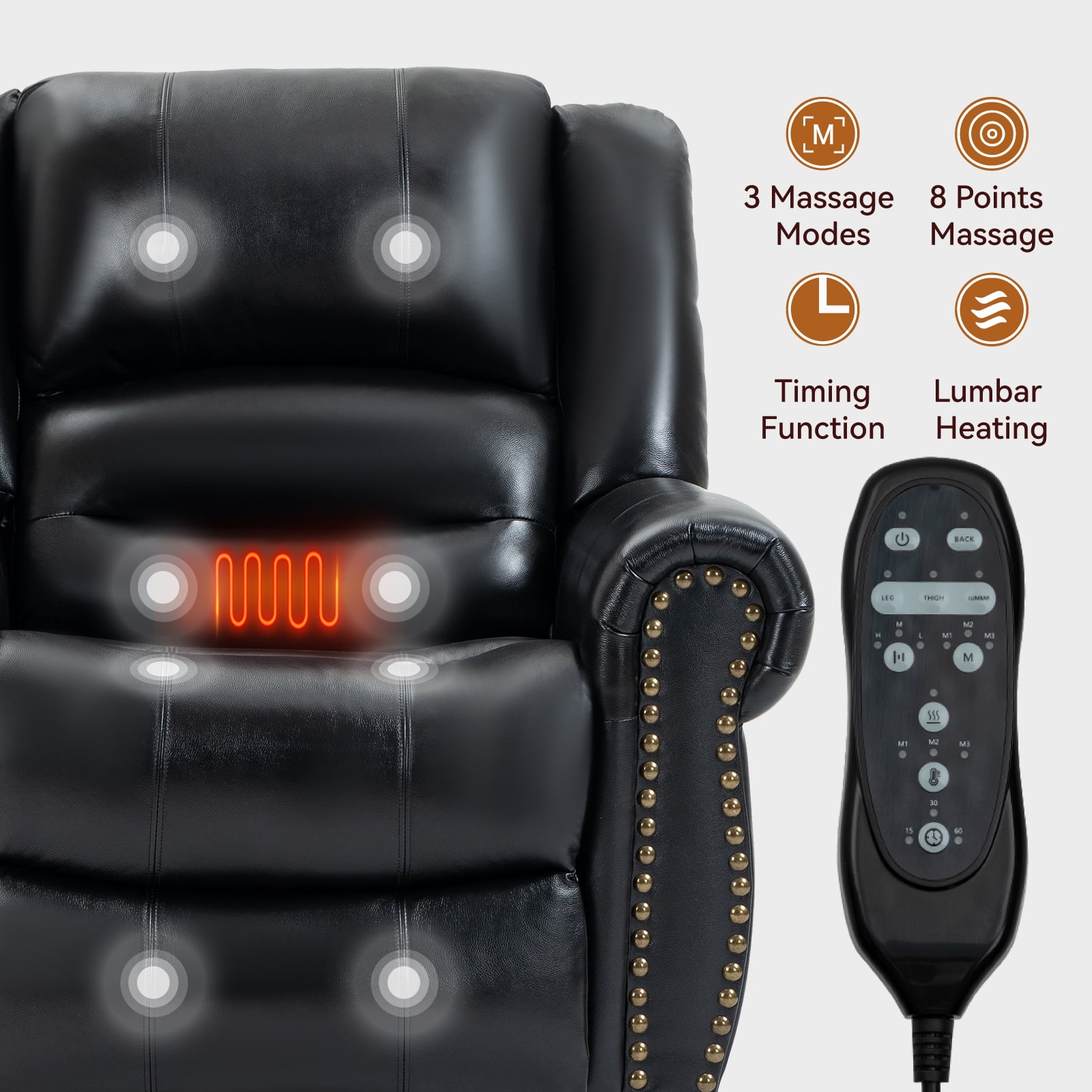 Alvantor Large Power Lift Recliner Chair for Elderly with Massage and Heat Genuine Leather Electric Recliners Chair with USB Ports for Living Room Black