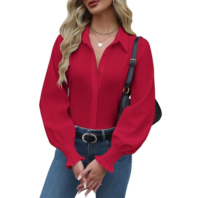 Blusa Zeagoo de manga larga con botones para mujer, casual, de negocios