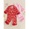 thumbnail image 3 of Cjfdfy Toddler Baby Girl Christmas Valentines Day Silk Stain Pajamas Set Kids Girl PJS Set Sleepwear Spring Fall Winter Clothes Bow Long Sleeve Button Down Shirt with Long Pants Set Loungewear 1-7Y, 3 of 9