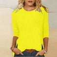 thumbnail image 2 of Staron Women's 3/4 Sleeve Round Neck Casual Top Blouse Pullover Solid Color Basic Comfy Loose Fit Shirt, Yellow XL, 2 of 5